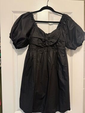 En Saison Black Puff-Sleeve Mini Dress